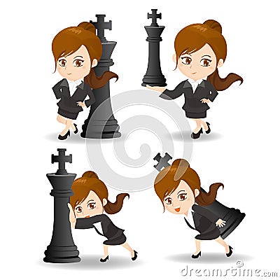 Business woman push chess Vector Illustration