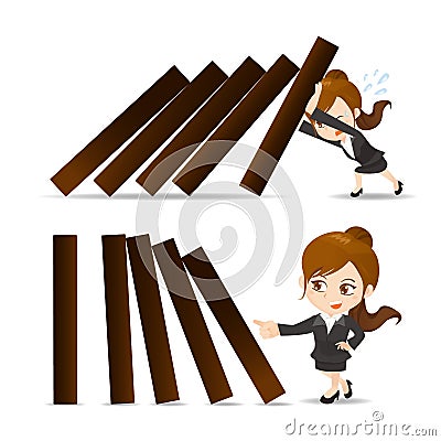 Business woman push domino Vector Illustration