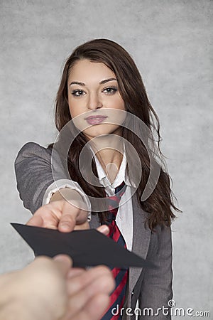 Business woman receives bribes Stock Photo