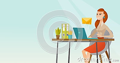 Business woman receiving or sending email. Vector Illustration