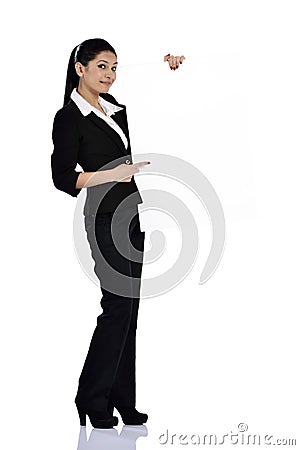 Business woman showing blank sign Stock Photo