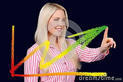 Business woman shows a graphic curve Stock Photo