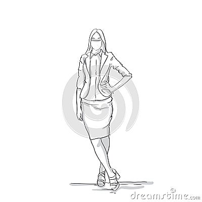 Business Woman Silhouette Full Length Female Businesswoman Skecth On White Background Vector Illustration