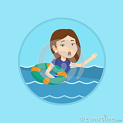 Business woman sinking and asking for help. Vector Illustration