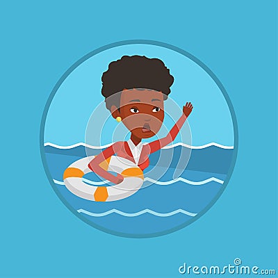 Business woman sinking and asking for help. Vector Illustration