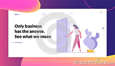 Business Woman Stand at Door Entrance Looking Inside, Businesswoman Choosing New Opportunity, Path, Success Vector Illustration