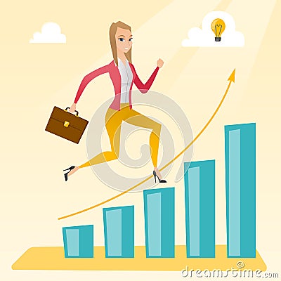 Business woman standing on growth graph. Vector Illustration