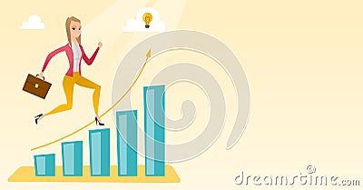 Business woman standing on growth graph. Vector Illustration