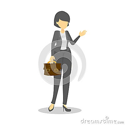 Business woman standing and holding brown briefcase Stock Photo