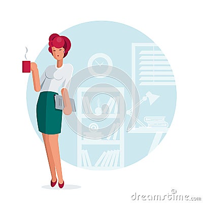 Business woman standing pose in the office Vector Illustration