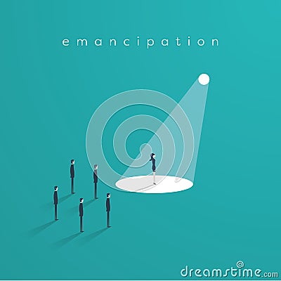 Business woman standing in spotlight as a symbol of women emancipation, equal opportunities, feminism and woman Vector Illustration