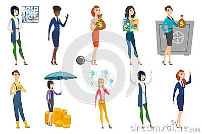 Business woman, stewardess, doctor profession set. Vector Illustration