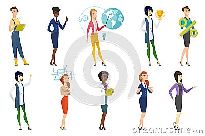 Business woman, stewardess, doctor profession set. Vector Illustration