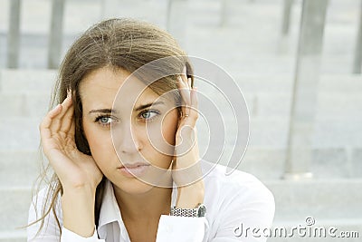 Business woman suffering from headache Stock Photo