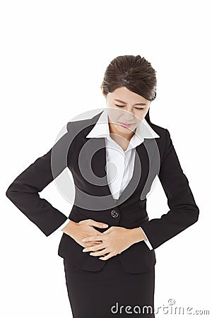 Business woman suffers from stomach ache Stock Photo