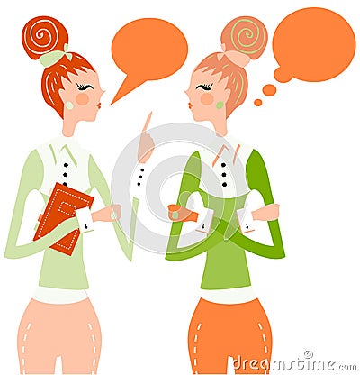 Business woman talking speech think bubble Stock Photo