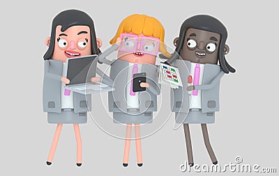 Business woman teamwork working. Isolated. Cartoon Illustration