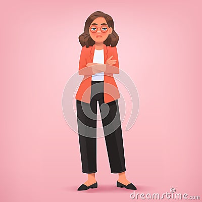 Business woman is tired or sad. Resentment, bad mood or stress. Vector illustration Cartoon Illustration