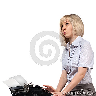 Business woman with vintage typing machine Stock Photo