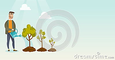 Business woman watering trees vector illustration. Vector Illustration