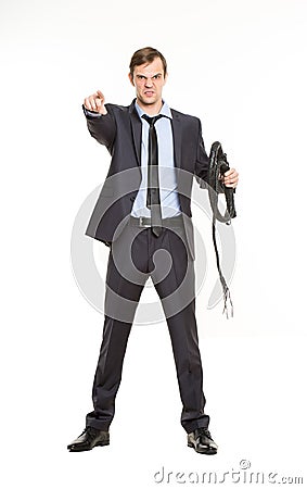 Business woman with a whip in her hands. Stock Photo