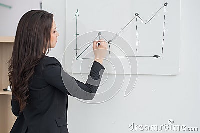 Business woman writing schedule on the chalkboard Stock Photo