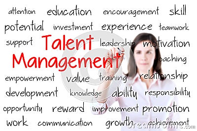 Business woman writing talent management concept. Stock Photo