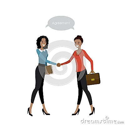 Business women of different nationalities shake hands Vector Illustration