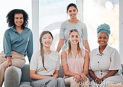 Business women, diversity and global teamwork collaboration in female startup, marketing company or inclusive office Stock Photo