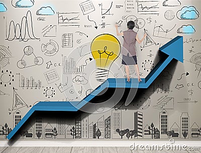 Business women hand write new ideas with innovation Stock Photo