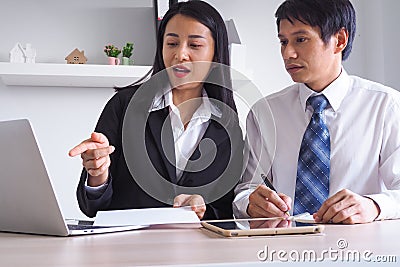 Business women are introducing work directions advising business ventures for customer in the company. topic talking is analyze Stock Photo