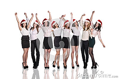 Business women smile in christmas hat Stock Photo