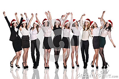 Business women smile in christmas hat Stock Photo