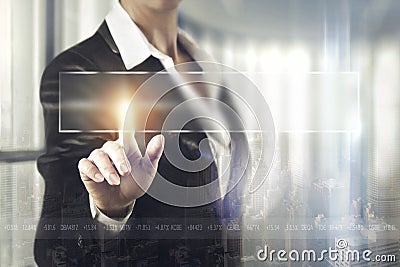 Business women touching the abstract screen Stock Photo