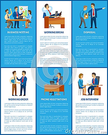 Business and Work, Boss and Employees Posters Vector Illustration