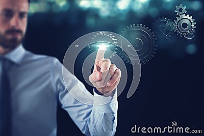 Business work with gears mechanism Stock Photo