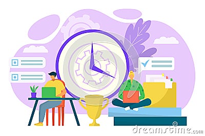 Business work at home concept, vector illustration. Flat people person at computer, laptop at modern internet office Vector Illustration