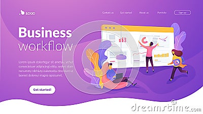 Workflow landing page template. Vector Illustration