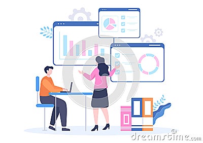 Business Workflow Organization and Management Design Illustration with Teamwork process, Deadlines Respect or Efficient Workday Vector Illustration