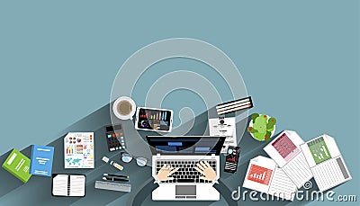 Business workplace Top view modern Idea and Concept Vector illustration Business with work Accessories,icon. Vector Illustration