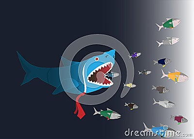 Business World:Big fish eat small fish Vector Illustration