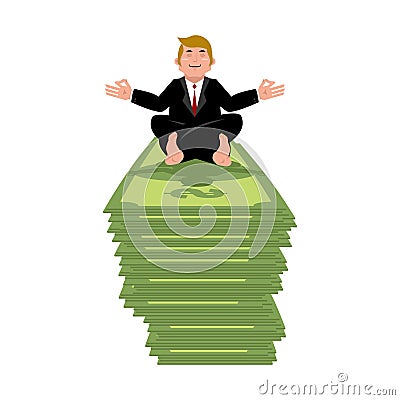 Business yoga and money. Businessman meditating on cash. Yogi Bo Vector Illustration