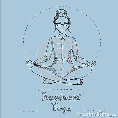 Business yoga.Womanl is in the lotus position. Vector Illustrat Vector Illustration