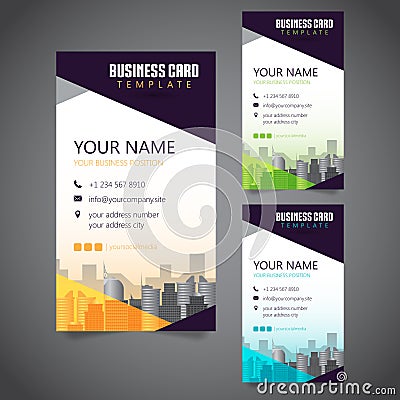 Modern Corporate Business Card with 3 Alternate Colors and Vectorized Buildings Vector Illustration