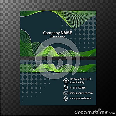 Businesscard template with green wavy lines Vector Illustration