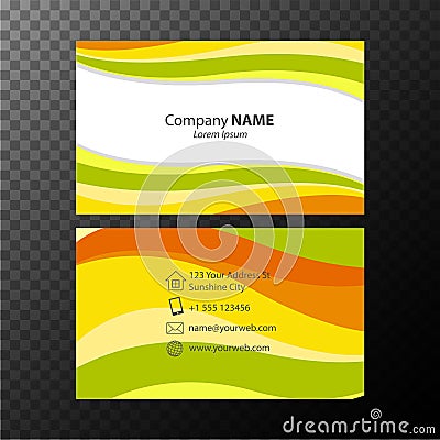 Businesscard template with orange and green wavy lines Vector Illustration