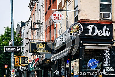 Businesses along Bedford Avenue, in Williamsburg, Brooklyn, New York City Editorial Stock Photo