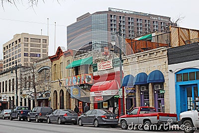 Businesses along historic 6th Street in downtown Austin, Texas Editorial Stock Photo