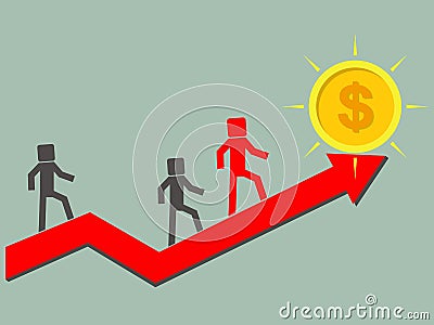 businesses or competitors climb on up arrow to success and a gold coin. success concept Vector Illustration