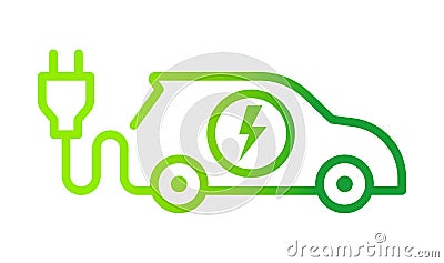Electric car with plug icon symbol, Green hybrid vehicles charging point logotype, Eco friendly vehicle concept Vector Illustration